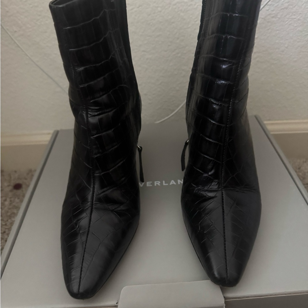Everlane Banana Boots Black Croc-Embossed Ankle Boots